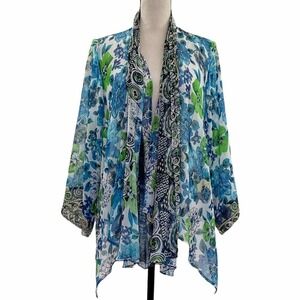 INVESTMENTS Multicolored Mixed Media Open Front Tiered Drapey Cardigan Sweater